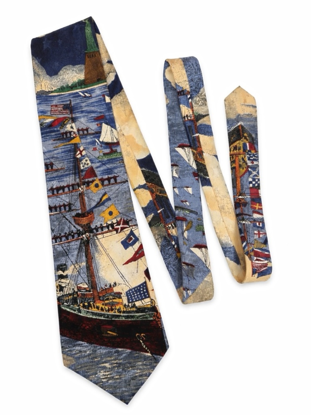 VTG Van Heusen 417 Silk Tie Nautical Ship Flag Americana Series Vintage USA Made